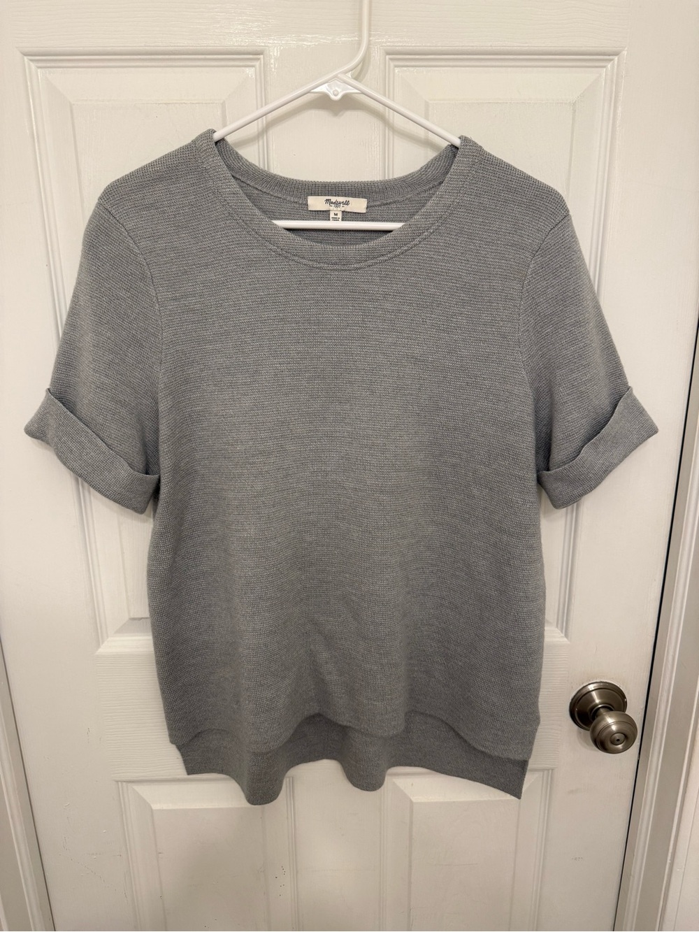 Madewell Cuffed Short Sleeve Sweater Wool Blend Gray Sz M  Pullover Minimalist